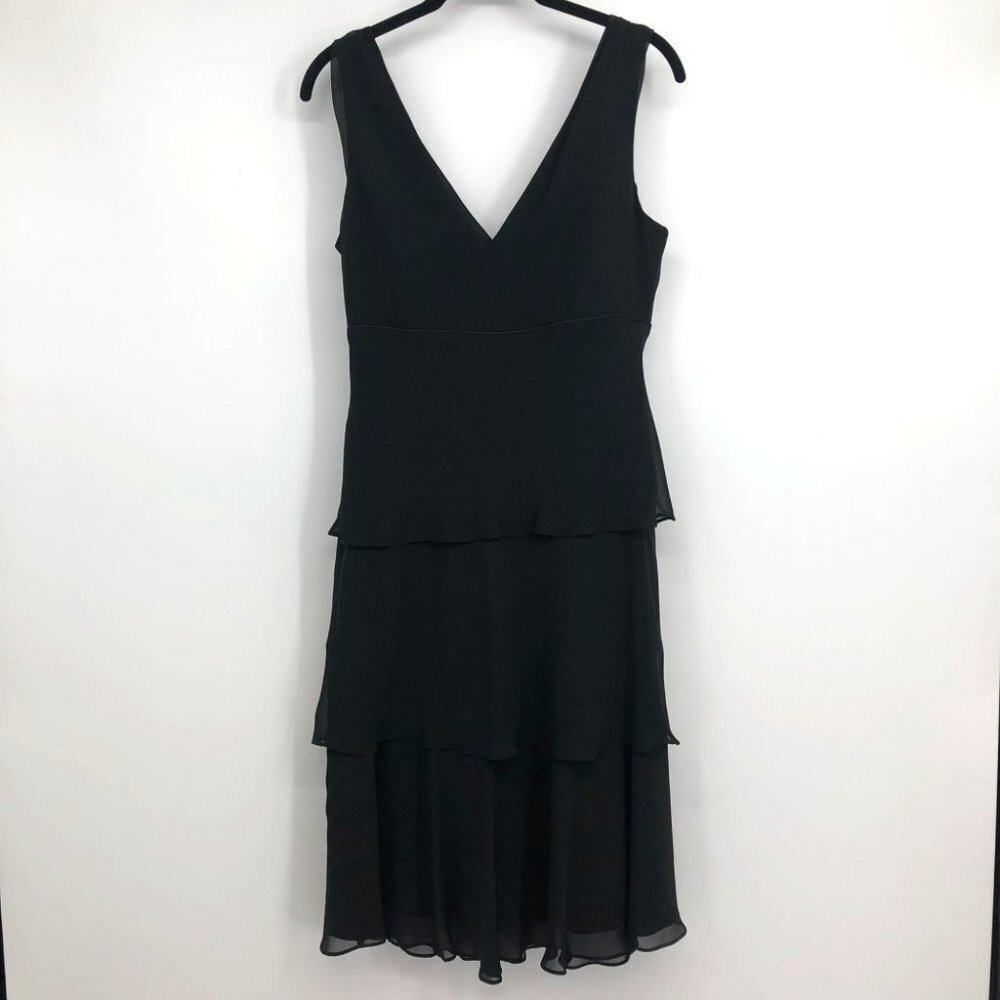 Lori Ann Montreal Vintage Black sleeveless tiered midi dress sequin broach 8 - Picture 15 of 16